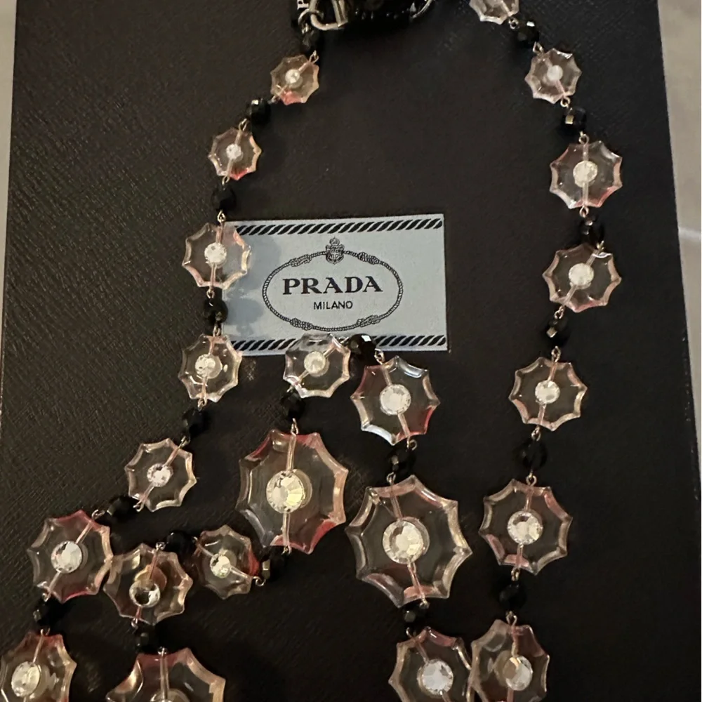 PRADA Pink Floral Acrylic and Crystal Necklace 17” L - Picture 7 of 11